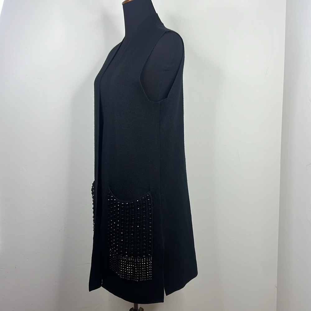KOBI HALPERIN Black Ashton Beaded Fringe Sweater Vest S - Picture 6 of 10